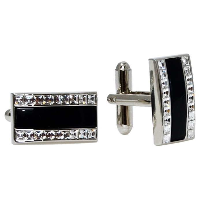 Black enamel timeless cufflinks with glass stones
