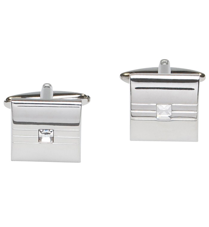 Silver square cufflinks with centralised crystal stone