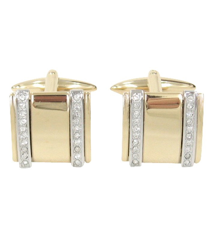 Light gold square cufflinks with 2 row crystal stones