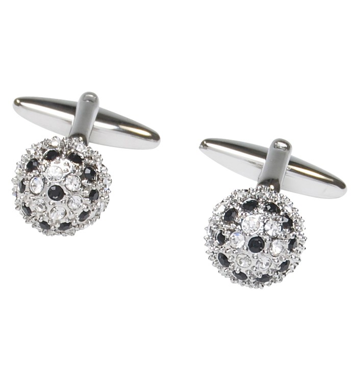 Silver fireball cufflinks with clear crystal and jet black stones