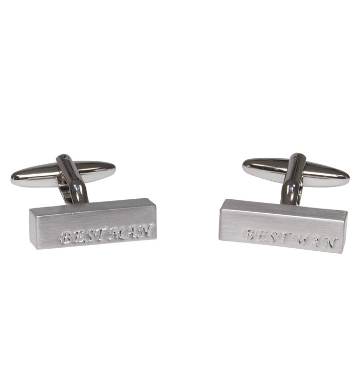 Brushed silver personalised "BEST MAN" cufflinks