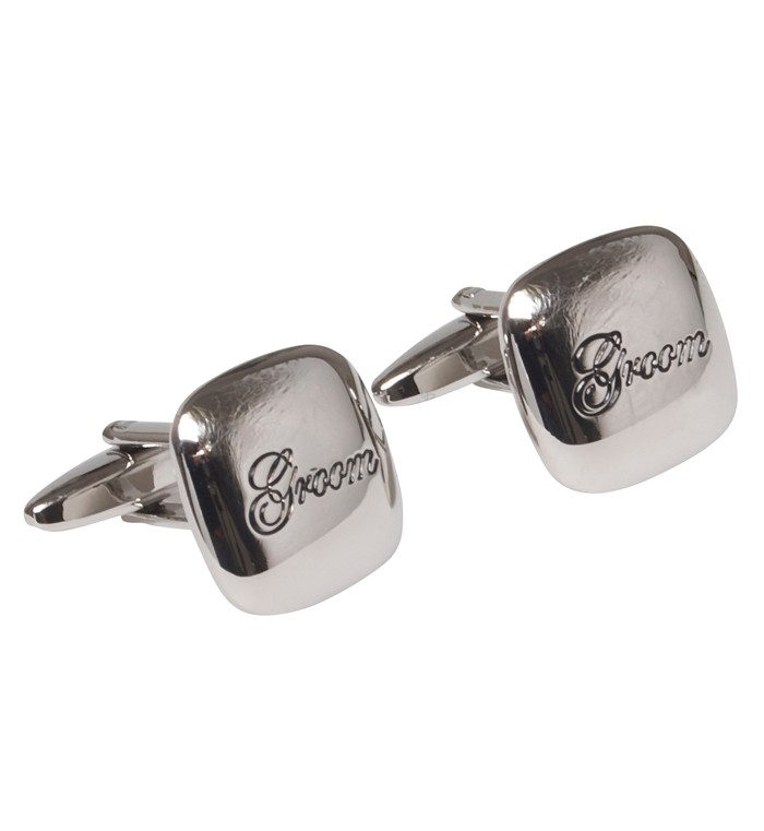 Silver with itallic black personalised "GROOM" cufflinks