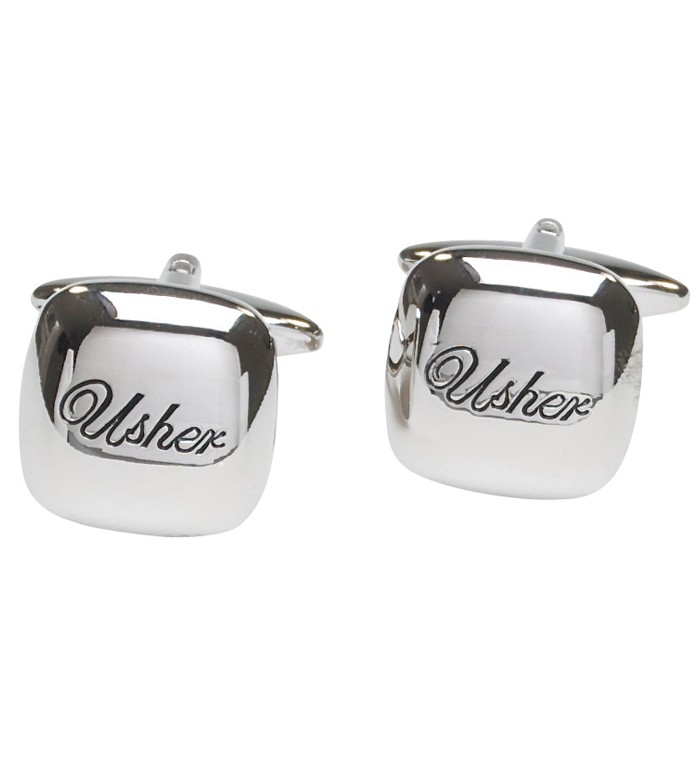Silver with itallic black personalised "Usher" cufflinks