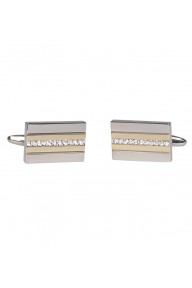 Silver and shiny light gold cufflinks with clear crystals