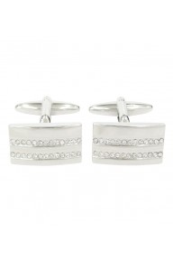 Shiny rhodium curved rectangle cufflinks with clear crystal stones