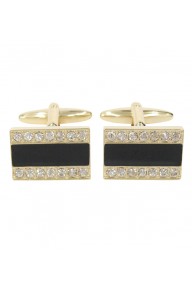 Light gold black enamel cufflinks with clear crystal stones