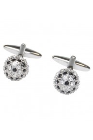 Silver fireball cufflinks with clear crystal and jet black stones