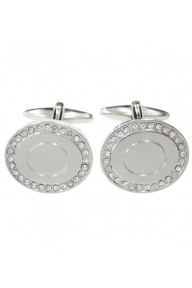 Silver round cufflinks with clear crystal black stones