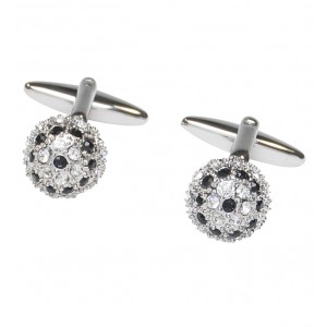 Silver fireball cufflinks with clear crystal and jet black stones