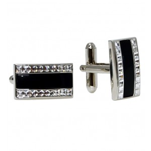 Black enamel timeless cufflinks with glass stones
