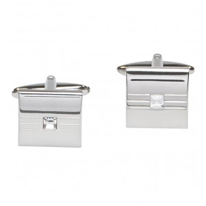 Silver square cufflinks with centralised crystal stone