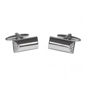 Shiny silver tube cufflinks with stunning crystal stones